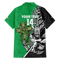 New Zealand and Ireland Rugby Custom Family Matching Short Sleeve Bodycon Dress and Hawaiian Shirt Maori Tiki Fern Irish Celtic Cross LT14 - Polynesian Pride