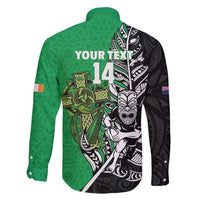 New Zealand and Ireland Rugby Custom Family Matching Short Sleeve Bodycon Dress and Hawaiian Shirt Maori Tiki Fern Irish Celtic Cross LT14 - Polynesian Pride