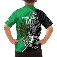 New Zealand and Ireland Rugby Custom Family Matching Summer Maxi Dress and Hawaiian Shirt Maori Tiki Fern Irish Celtic Cross LT14 - Polynesian Pride