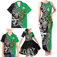 New Zealand and Ireland Rugby Custom Family Matching Tank Maxi Dress and Hawaiian Shirt Maori Tiki Fern Irish Celtic Cross LT14 - Polynesian Pride