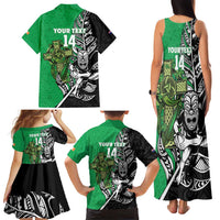 New Zealand and Ireland Rugby Custom Family Matching Tank Maxi Dress and Hawaiian Shirt Maori Tiki Fern Irish Celtic Cross LT14 - Polynesian Pride
