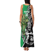 New Zealand and Ireland Rugby Custom Family Matching Tank Maxi Dress and Hawaiian Shirt Maori Tiki Fern Irish Celtic Cross LT14 - Polynesian Pride
