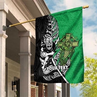 New Zealand and Ireland Rugby Custom Garden Flag Maori Tiki Fern Irish Celtic Cross LT14 House Flag Green - Polynesian Pride