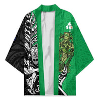 New Zealand and Ireland Rugby Custom Kimono Maori Tiki Fern Irish Celtic Cross LT14 Unisex Green - Polynesian Pride