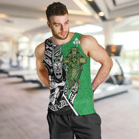 New Zealand and Ireland Rugby Custom Men Tank Top Maori Tiki Fern Irish Celtic Cross LT14 Green - Polynesian Pride