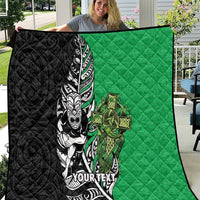 New Zealand and Ireland Rugby Custom Quilt Maori Tiki Fern Irish Celtic Cross - Polynesian Pride