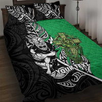 New Zealand and Ireland Rugby Custom Quilt Bed Set Maori Tiki Fern Irish Celtic Cross LT14 Green - Polynesian Pride