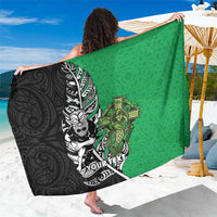 New Zealand and Ireland Rugby Custom Sarong Maori Tiki Fern Irish Celtic Cross LT14 One Size 44 x 66 inches Green - Polynesian Pride