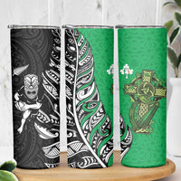 New Zealand and Ireland Rugby Skinny Tumbler Maori Tiki Fern Irish Celtic Cross LT14 - Polynesian Pride