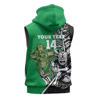 New Zealand and Ireland Rugby Custom Sleeveless Hoodie Maori Tiki Fern Irish Celtic Cross LT14 - Polynesian Pride