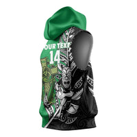 New Zealand and Ireland Rugby Custom Sleeveless Hoodie Maori Tiki Fern Irish Celtic Cross LT14 - Polynesian Pride