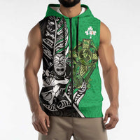New Zealand and Ireland Rugby Custom Sleeveless Zip Hoodie Maori Tiki Fern Irish Celtic Cross LT14 - Polynesian Pride