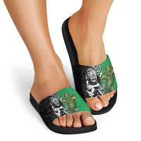 New Zealand and Ireland Rugby Custom Slide Sandals Maori Tiki Fern Irish Celtic Cross LT14 - Polynesian Pride