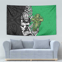 New Zealand and Ireland Rugby Custom Tapestry Maori Tiki Fern Irish Celtic Cross LT14 - Polynesian Pride