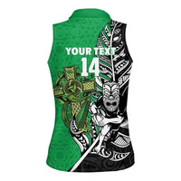 New Zealand and Ireland Rugby Custom Women Sleeveless Polo Shirt Maori Tiki Fern Irish Celtic Cross LT14 - Polynesian Pride
