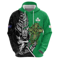 New Zealand and Ireland Rugby Custom Zip Hoodie Maori Tiki Fern Irish Celtic Cross LT14 - Polynesian Pride