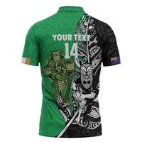 New Zealand and Ireland Rugby Custom Zipper Polo Shirt Maori Tiki Fern Irish Celtic Cross LT14 - Polynesian Pride