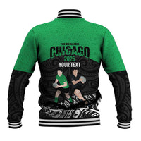 New Zealand and Ireland Rugby Custom Baseball Jacket Chicago 2025 Go All Black Shamrocks - Polynesian Pride