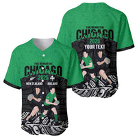 New Zealand and Ireland Rugby Custom Baseball Jersey Chicago 2025 Go All Black Shamrocks LT14 - Polynesian Pride