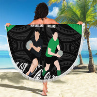 New Zealand and Ireland Rugby Beach Blanket Chicago 2025 Go All Black Shamrocks LT14 - Polynesian Pride
