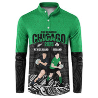 New Zealand and Ireland Rugby Custom Button Sweatshirt Chicago 2025 Go All Black Shamrocks - Polynesian Pride