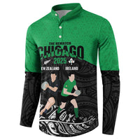 New Zealand and Ireland Rugby Custom Button Sweatshirt Chicago 2025 Go All Black Shamrocks - Polynesian Pride