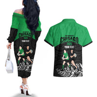 New Zealand and Ireland Rugby Custom Couples Matching Off The Shoulder Long Sleeve Dress and Hawaiian Shirt Chicago 2025 Go All Black Shamrocks LT14 - Polynesian Pride
