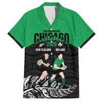 New Zealand and Ireland Rugby Custom Family Matching Off The Shoulder Long Sleeve Dress and Hawaiian Shirt Chicago 2025 Go All Black Shamrocks LT14 Dad's Shirt - Short Sleeve Black - Polynesian Pride