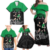 New Zealand and Ireland Rugby Custom Family Matching Off Shoulder Maxi Dress and Hawaiian Shirt Chicago 2025 Go All Black Shamrocks LT14 - Polynesian Pride