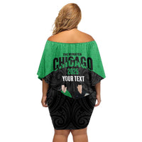 New Zealand and Ireland Rugby Custom Family Matching Off Shoulder Short Dress and Hawaiian Shirt Chicago 2025 Go All Black Shamrocks LT14 - Polynesian Pride