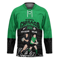 New Zealand and Ireland Rugby Custom Hockey Jersey Chicago 2025 Go All Black Shamrocks - Polynesian Pride