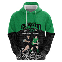 New Zealand and Ireland Rugby Custom Hoodie Chicago 2025 Go All Black Shamrocks - Polynesian Pride