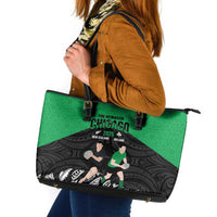 New Zealand and Ireland Rugby Leather Tote Bag Chicago 2025 Go All Black Shamrocks LT14 Black - Polynesian Pride