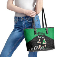 New Zealand and Ireland Rugby Leather Tote Bag Chicago 2025 Go All Black Shamrocks LT14 - Polynesian Pride