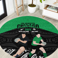 New Zealand and Ireland Rugby Round Carpet Chicago 2025 Go All Black Shamrocks LT14 Black - Polynesian Pride