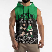 New Zealand and Ireland Rugby Custom Sleeveless Hoodie Chicago 2025 Go All Black Shamrocks LT14 - Polynesian Pride