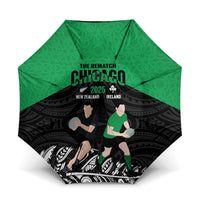 New Zealand and Ireland Rugby Umbrella Chicago 2025 Go All Black Shamrocks LT14 One Size Folded 11.42 inch Opened Diameter 37.4 inch Black - Polynesian Pride
