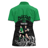 New Zealand and Ireland Rugby Custom Women Polo Shirt Chicago 2025 Go All Black Shamrocks - Polynesian Pride