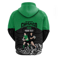 New Zealand and Ireland Rugby Custom Zip Hoodie Chicago 2025 Go All Black Shamrocks LT14 - Polynesian Pride
