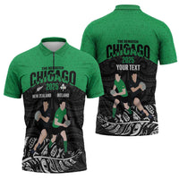New Zealand and Ireland Rugby Custom Zipper Polo Shirt Chicago 2025 Go All Black Shamrocks LT14 - Polynesian Pride