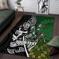 New Zealand and South Africa Rugby Custom Area Rug Maori Tiki Fern Springboks Kente Pattern - Polynesian Pride