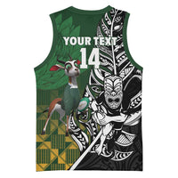 New Zealand and South Africa Rugby Custom Basketball Jersey Maori Tiki Fern Springboks Kente Pattern LT14 - Polynesian Pride