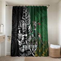 New Zealand and South Africa Rugby Custom Bathroom Set Maori Tiki Fern Springboks Kente Pattern LT14 Shower Curtain Only Green - Polynesian Pride