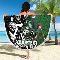New Zealand and South Africa Rugby Custom Beach Blanket Maori Tiki Fern Springboks Kente Pattern LT14 - Polynesian Pride