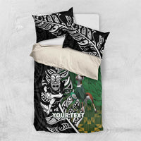 New Zealand and South Africa Rugby Custom Bedding Set Maori Tiki Fern Springboks Kente Pattern - Polynesian Pride