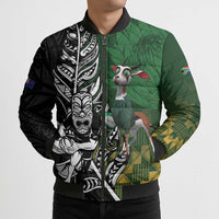 New Zealand and South Africa Rugby Custom Bomber Puffer Jacket Maori Tiki Fern Springboks Kente Pattern LT14 - Polynesian Pride