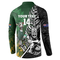 New Zealand and South Africa Rugby Custom Button Sweatshirt Maori Tiki Fern Springboks Kente Pattern LT14 - Polynesian Pride