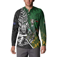 New Zealand and South Africa Rugby Custom Button Sweatshirt Maori Tiki Fern Springboks Kente Pattern LT14 - Polynesian Pride