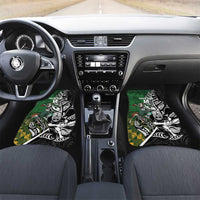 New Zealand and South Africa Rugby Custom Car Mats Maori Tiki Fern Springboks Kente Pattern LT14 Set 2pcs - Front Green - Polynesian Pride