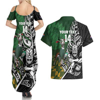 New Zealand and South Africa Rugby Custom Couples Matching Summer Maxi Dress and Hawaiian Shirt Maori Tiki Fern Springboks Kente Pattern - Polynesian Pride
